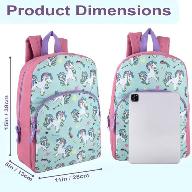 Alt view image 5 of 7 - 15 Inch Kids Backpacks for Boys & Girls | Preschool, Kindergarten, Elementary School Backpacks with Adjustable, Padded Straps (Upbeat Unicorns)