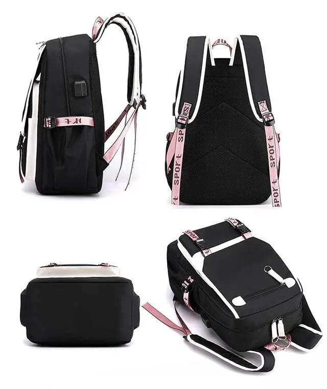 Alt view image 3 of 7 - Teenage Girls' Backpack Middle School Students Bookbag Outdoor Daypack with USB Charge Port (21 Liters, Black Pink)