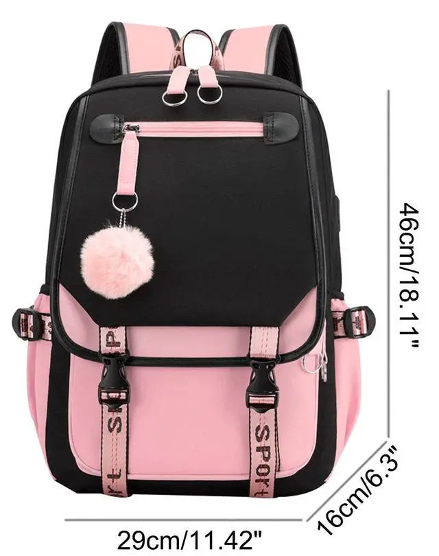 Alt view image 2 of 7 - Teenage Girls' Backpack Middle School Students Bookbag Outdoor Daypack with USB Charge Port (21 Liters, Black Pink)