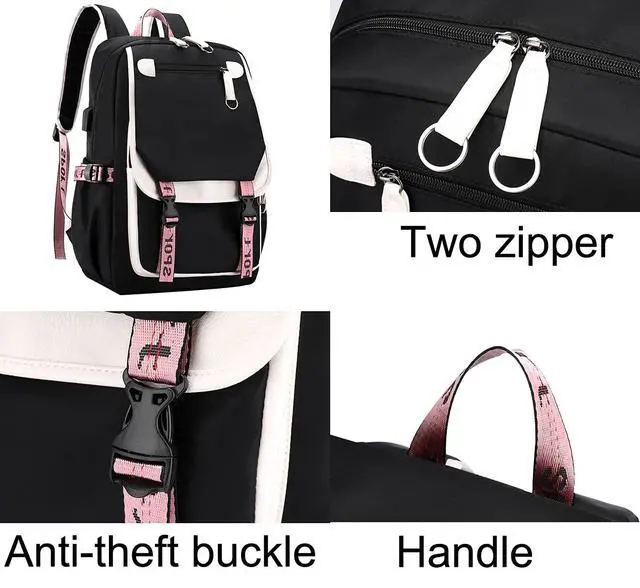 Alt view image 4 of 7 - Teenage Girls' Backpack Middle School Students Bookbag Outdoor Daypack with USB Charge Port (21 Liters, Black Pink)