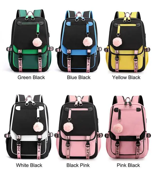 Alt view image 7 of 7 - Teenage Girls' Backpack Middle School Students Bookbag Outdoor Daypack with USB Charge Port (21 Liters, Black Pink)