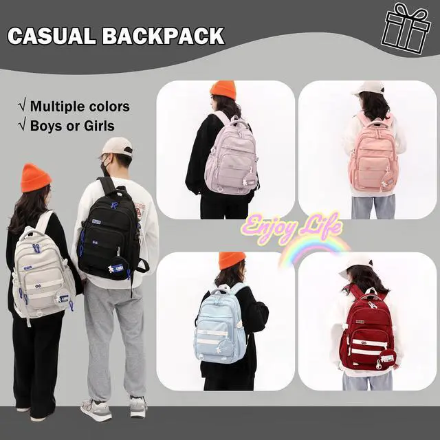 Alt view image 2 of 6 - Kids Backpack for Girls - Aesthetic School Backpack for Teens - Blue Bookbag