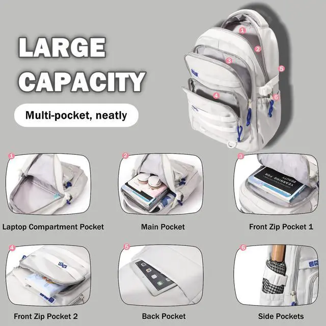 Alt view image 4 of 6 - Kids Backpack for Girls - Aesthetic School Backpack for Teens - Blue Bookbag