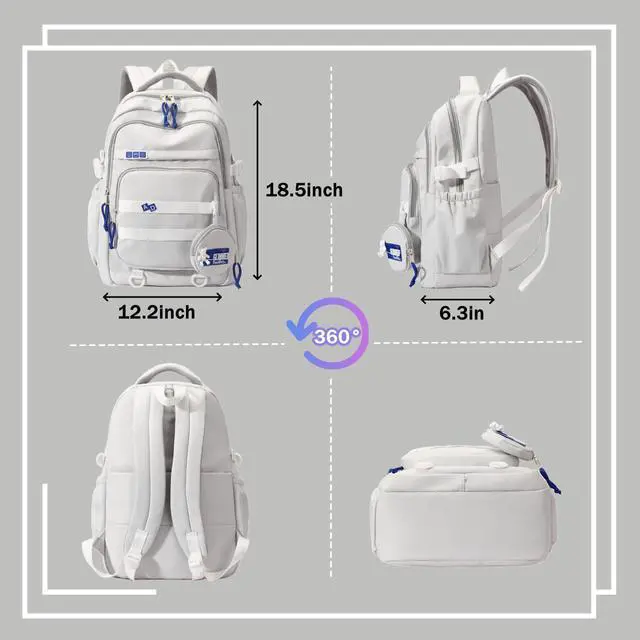 Alt view image 3 of 6 - Kids Backpack for Girls - Aesthetic School Backpack for Teens - Blue Bookbag