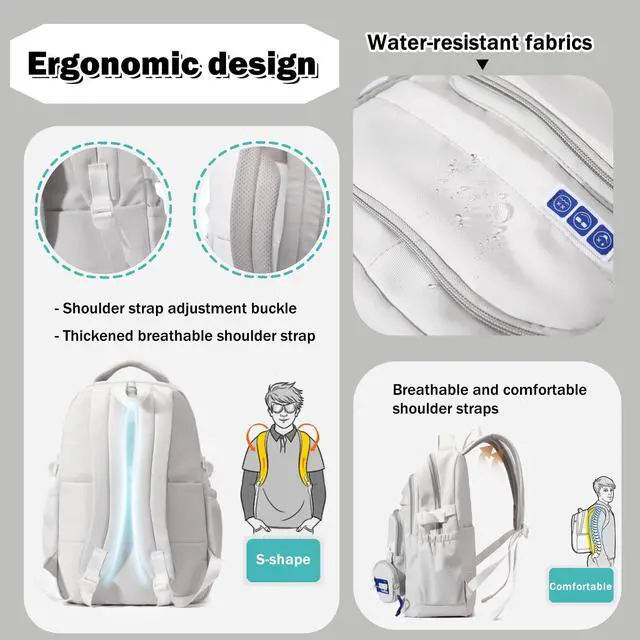 Alt view image 6 of 6 - Kids Backpack for Girls - Aesthetic School Backpack for Teens - Blue Bookbag