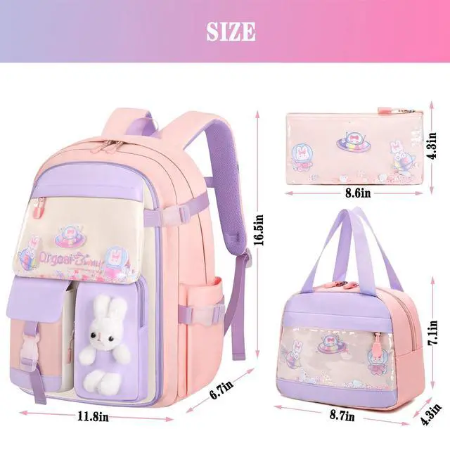 Alt view image 3 of 7 - Girls Backpack Set with Lunch Box & Pencil Case for Elementary School