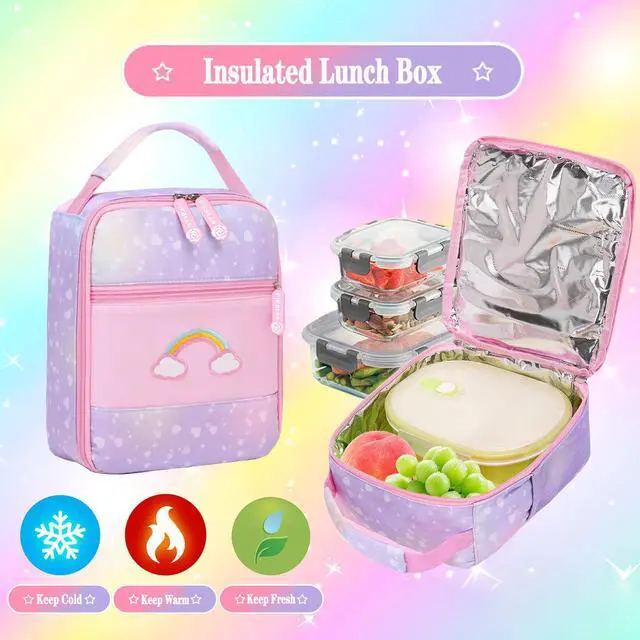 Alt view image 6 of 7 - 3Pcs Girls Rainbow School Backpack with Lunch Bag for Elementary