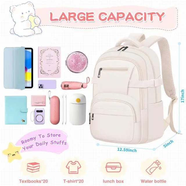 Alt view image 2 of 6 - Cute Backpack School Girls,15L Lightweight Preppy Bookbag