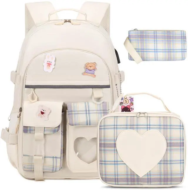 Main image of Backpack for Girls - Bookbag Backpacks Schoolbag for Girls Kids Teen Women Casual Travel Daypacks - School Bag Elementary Middle School College Cute Backpack with Lunch Box (Beige)