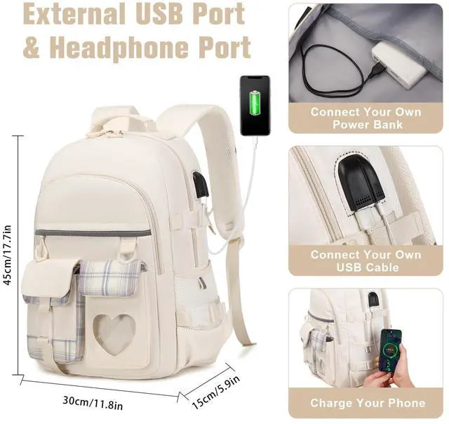 Alt view image 3 of 6 - Backpack for Girls - Bookbag Backpacks Schoolbag for Girls Kids Teen Women Casual Travel Daypacks - School Bag Elementary Middle School College Cute Backpack with Lunch Box (Beige)