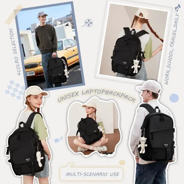 Alt view image 2 of 6 - College School Bag for Men Women Laptop Backpack 15.6 Inch Anti Theft Travel Daypack Large Elementary Middle High Bookbags for Teens Girls Boys Students-Mediumblack