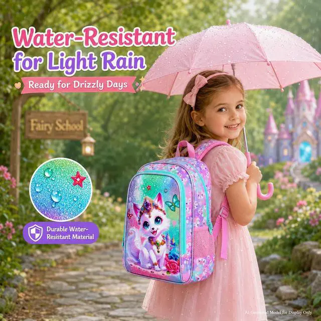 Alt view image 3 of 7 - 16" Fox Backpack for Girls, 3Pcs Kids Bookbag for Elementary Preschool Kindergarten, School Backpacks with Lunch Box(Pink)