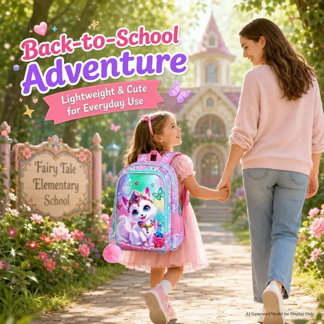 Alt view image 7 of 7 - 16" Fox Backpack for Girls, 3Pcs Kids Bookbag for Elementary Preschool Kindergarten, School Backpacks with Lunch Box(Pink)