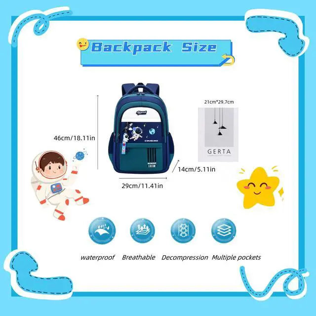 Alt view image 2 of 6 - Boys Backpack Astronaut Sports Kids Backpack Space Schoolbag for Girls&Boys Elementary Student Bookbag