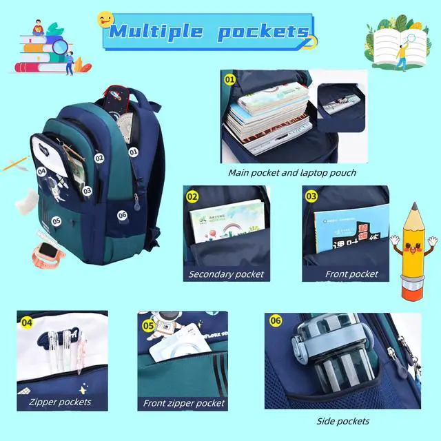 Alt view image 3 of 6 - Boys Backpack Astronaut Sports Kids Backpack Space Schoolbag for Girls&Boys Elementary Student Bookbag