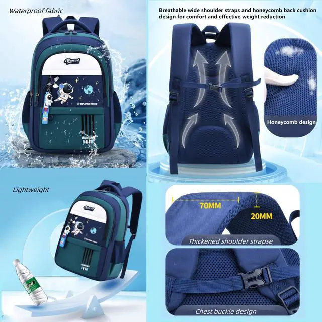 Alt view image 4 of 6 - Boys Backpack Astronaut Sports Kids Backpack Space Schoolbag for Girls&Boys Elementary Student Bookbag