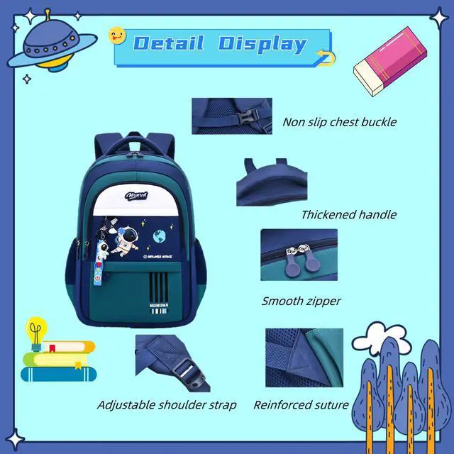 Alt view image 5 of 6 - Boys Backpack Astronaut Sports Kids Backpack Space Schoolbag for Girls&Boys Elementary Student Bookbag