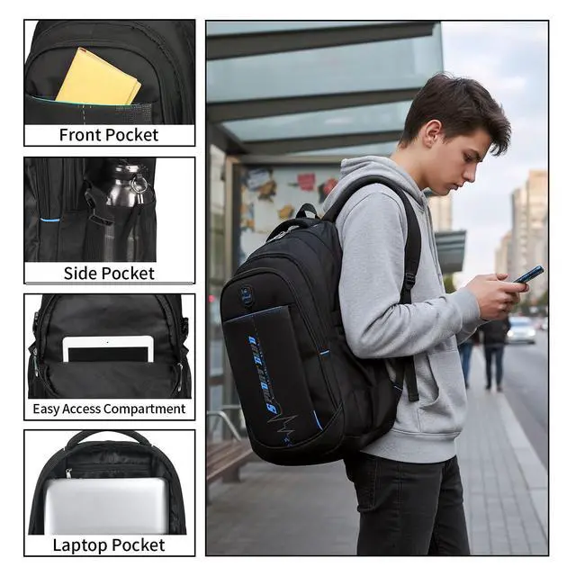 Alt view image 3 of 7 - School Backpack For Teen Boys, Lightweight Water-Resistant Boys Bookbag With Computer Compartment Fits 15.6" Laptop