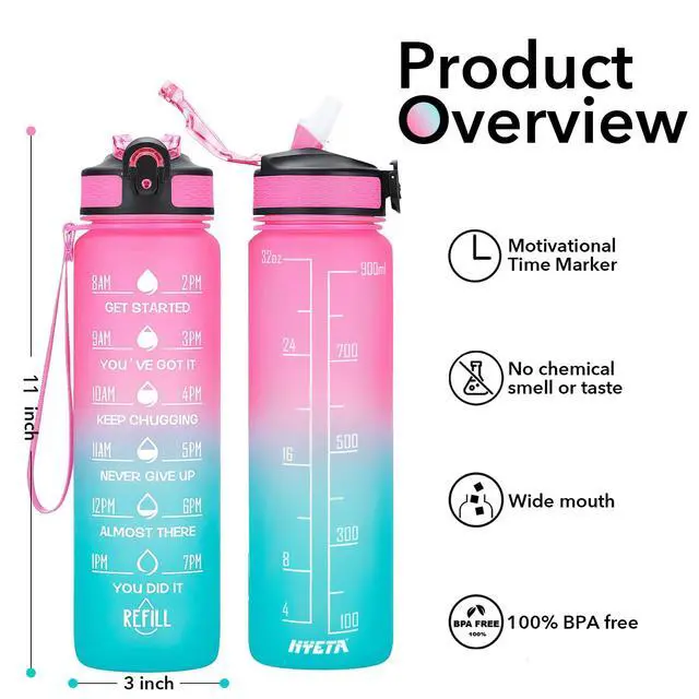 Alt view image 2 of 7 - Water Bottle with Straw & Time Marker, Plastic 32oz Leakproof