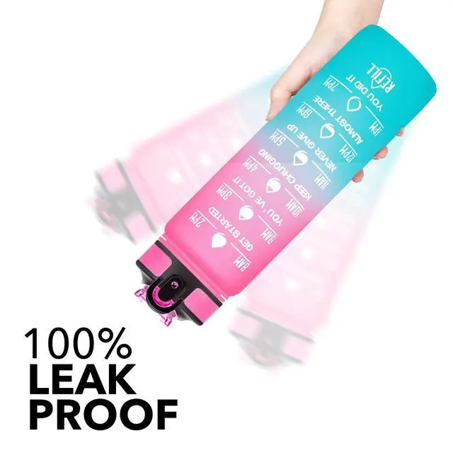 Alt view image 3 of 7 - Water Bottle with Straw & Time Marker, Plastic 32oz Leakproof