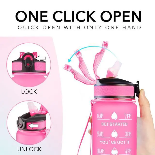 Alt view image 5 of 7 - Water Bottle with Straw & Time Marker, Plastic 32oz Leakproof