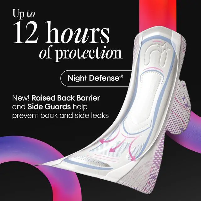 Alt view image 2 of 7 - Ultra Thin Overnight Pads, Wings, Extra Heavy, 34 Count