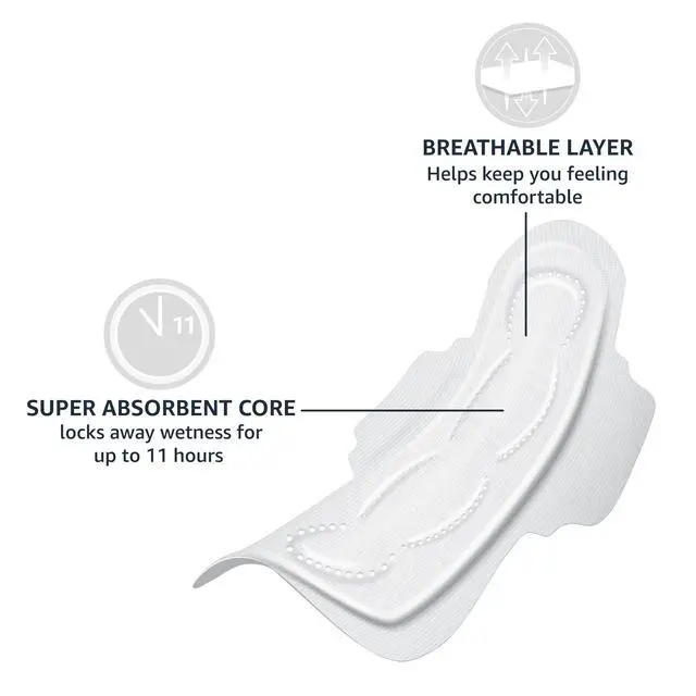 Alt view image 3 of 6 - Thick Maxi Pads with Wings for Periods, Extra Heavy Overnight Absorbency, Absorbent Core, Stay in Place Protection, Unscented, Size 5, 20 Count (Previously Solimo)