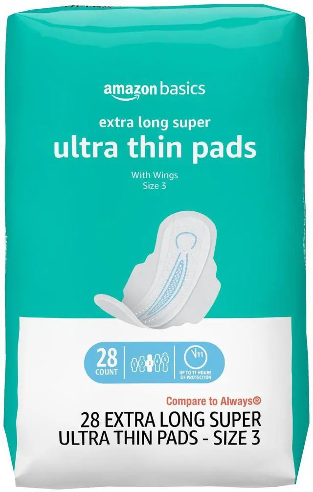 Main image of Ultra Thin Pads with Flexi-Wings for Periods, Extra Long Length, Super Absorbency, Leak Protection, Unscented, Size 3, 28 Count