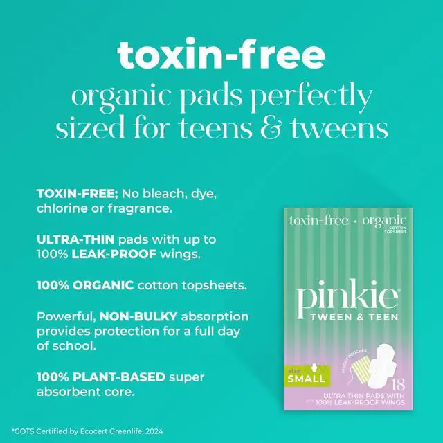 Alt view image 6 of 7 - Small Period Pads for Tweens & Teens, Organic Cotton Topsheet, 18 Ct