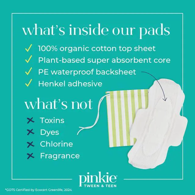 Alt view image 5 of 7 - Small Period Pads for Tweens & Teens, Organic Cotton Topsheet, 18 Ct