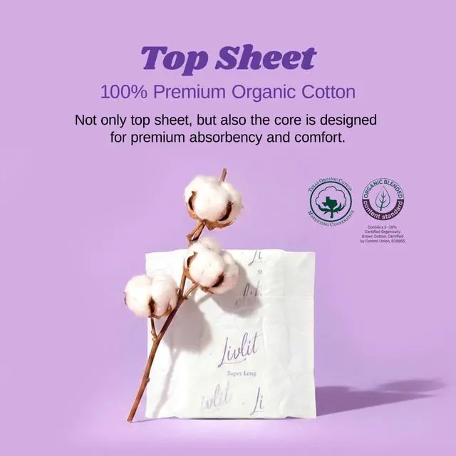 Alt view image 4 of 7 - Super Long Overnight Pads - 100% Organic Cotton from Texas, Heavy Absorbency, Powerful Leak Protection, Unscented, Extra Long Length (10 Count)