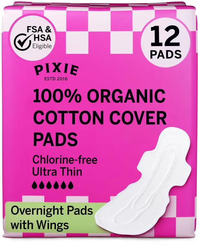 Main image of Organic Pads Cotton Ultra Thin Overnight Pads for Women - Extra Heavy Absorbency with Wings - Leak-Proof, Hypoallergenic & Unscented - Compostable, Biodegradable - FSA Eligible - 12 Count