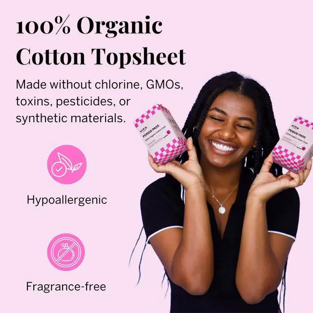 Alt view image 2 of 7 - Organic Pads Cotton Ultra Thin Overnight Pads for Women - Extra Heavy Absorbency with Wings - Leak-Proof, Hypoallergenic & Unscented - Compostable, Biodegradable - FSA Eligible - 12 Count