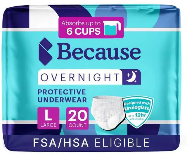 Main image of Overnight Absorbency Pull Ups - Adult Disposable Incontinence Underwear, Extra Absorbent Nighttime Briefs for Men and Women, White, Large, 20 Count