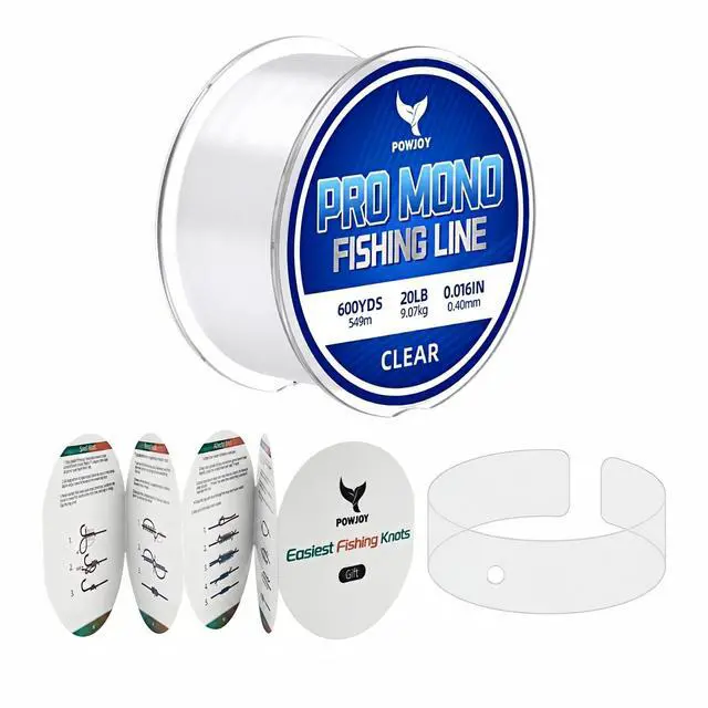 Main image of 20lb Clear Monofilament Fishing Line 600Yds, NoTangle Snap Ring, Low-Stretch Nylon Mono String with Knot Guide, Invisible Underwater & Abrasion Resistant, Multi purpose for hanging decorations