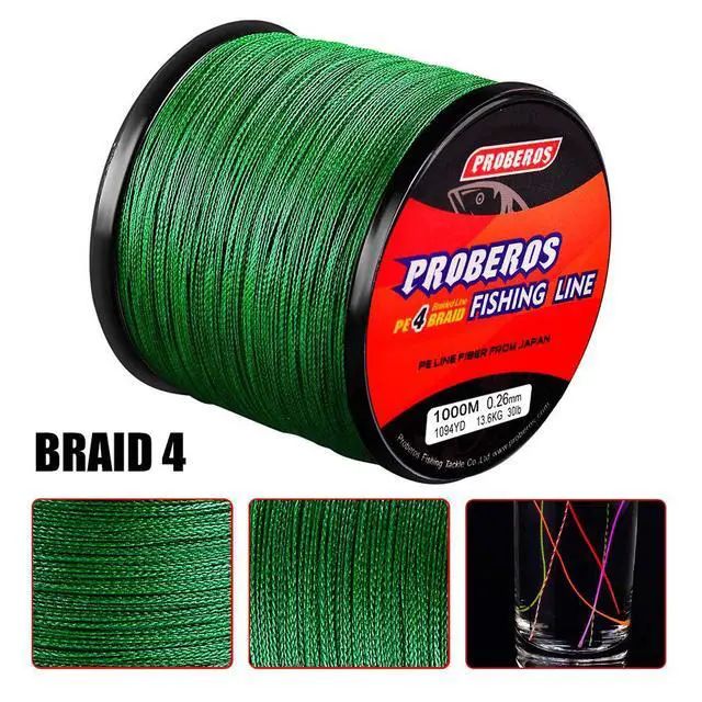 Alt view image 3 of 7 - Braided Fishing Line 4 Strands Strong Multifilament PE Braid Wire for Saltwater 328Yard/300M 50LB Green