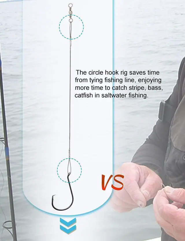 Alt view image 3 of 6 - Circle Hooks Rigs Saltwater Steel Leader Wire, 25pcs Heavy Duty Circle Hook with Leader Wire Bass Catfish Fishing Lure Rig
