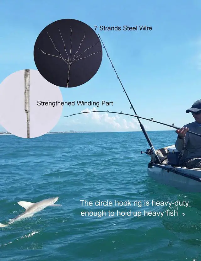 Alt view image 5 of 6 - Circle Hooks Rigs Saltwater Steel Leader Wire, 25pcs Heavy Duty Circle Hook with Leader Wire Bass Catfish Fishing Lure Rig