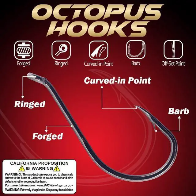 Alt view image 2 of 6 - Octopus Hook - Circle Hooks, Freshwater & Saltwater, Reversed Point, Up-Turned Eye, 100-Pack (Black, Size:8)