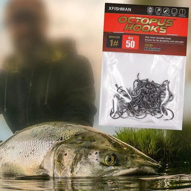Alt view image 5 of 6 - Octopus Hook - Circle Hooks, Freshwater & Saltwater, Reversed Point, Up-Turned Eye, 100-Pack (Black, Size:8)