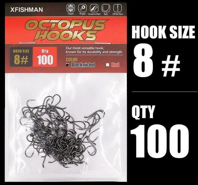 Alt view image 6 of 6 - Octopus Hook - Circle Hooks, Freshwater & Saltwater, Reversed Point, Up-Turned Eye, 100-Pack (Black, Size:8)