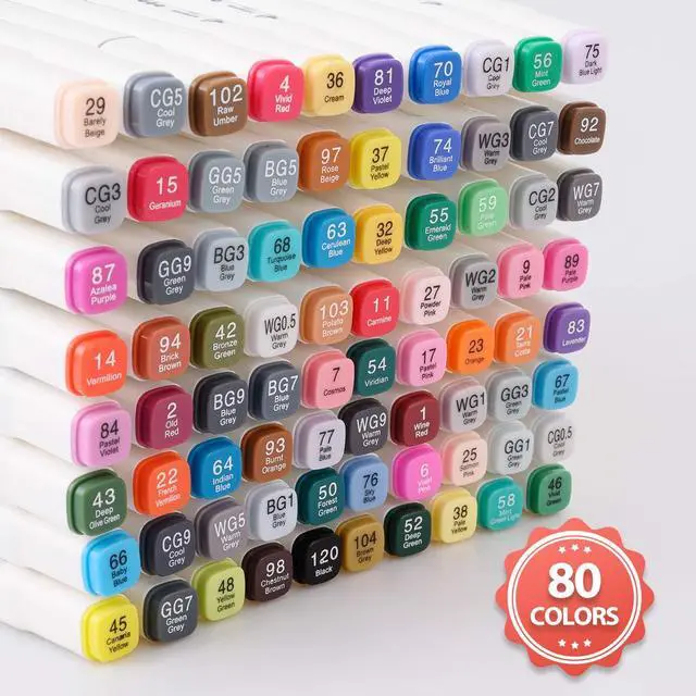 Alt view image 5 of 7 - 80 Colors Alcohol Markers, Dawing Marker, Dual Tip, Fine & Chisel Coloring Marker For Adult Coloring And Sketching