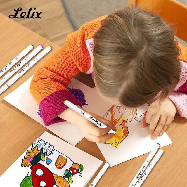 Alt view image 4 of 7 - 30 Colors Art Markers, Dual Tip Permanent Marker Pens Highlighters Perfect for Kids Adults Artist Drawing Sketching Card Making & Coloring Books