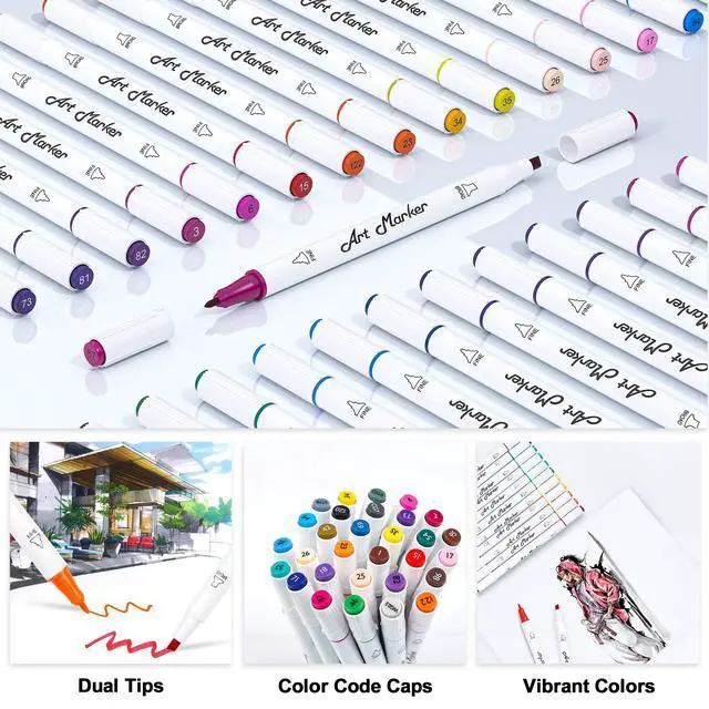 Alt view image 2 of 7 - 30 Colors Art Markers, Dual Tip Permanent Marker Pens Highlighters Perfect for Kids Adults Artist Drawing Sketching Card Making & Coloring Books