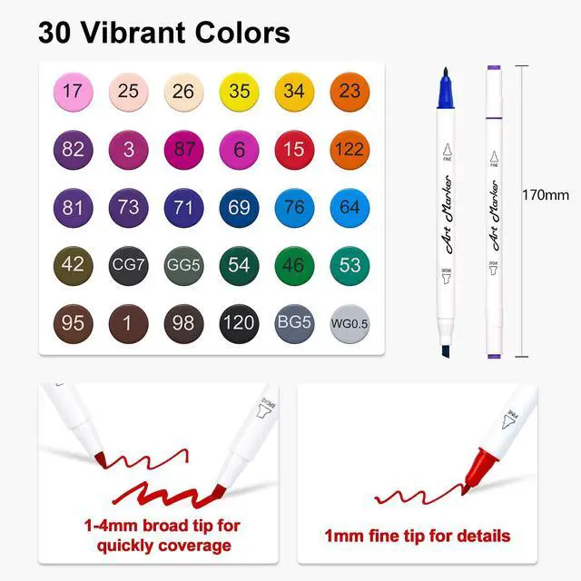 Alt view image 3 of 7 - 30 Colors Art Markers, Dual Tip Permanent Marker Pens Highlighters Perfect for Kids Adults Artist Drawing Sketching Card Making & Coloring Books