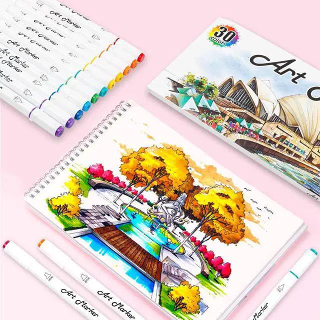 Alt view image 6 of 7 - 30 Colors Art Markers, Dual Tip Permanent Marker Pens Highlighters Perfect for Kids Adults Artist Drawing Sketching Card Making & Coloring Books