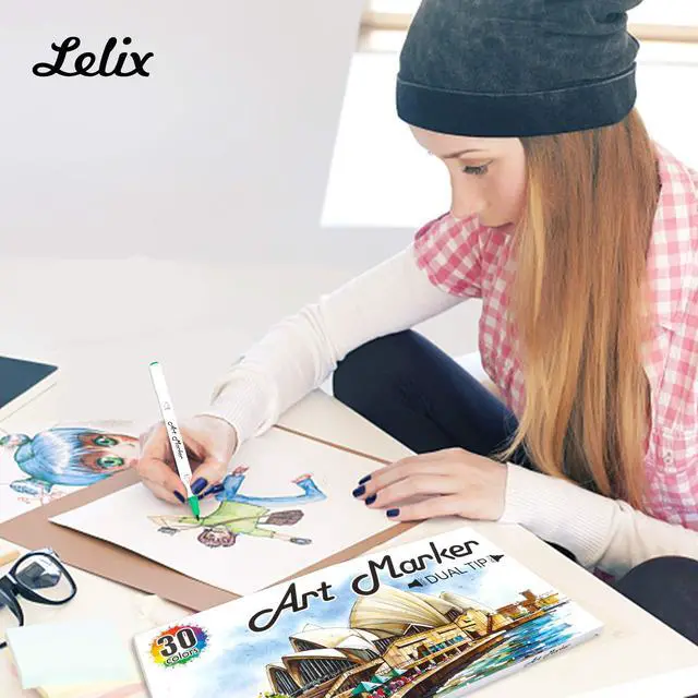 Alt view image 5 of 7 - 30 Colors Art Markers, Dual Tip Permanent Marker Pens Highlighters Perfect for Kids Adults Artist Drawing Sketching Card Making & Coloring Books