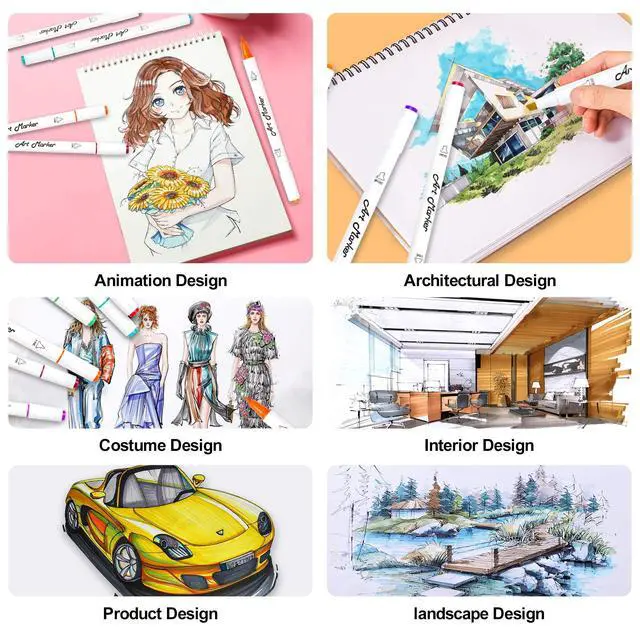 Alt view image 7 of 7 - 30 Colors Art Markers, Dual Tip Permanent Marker Pens Highlighters Perfect for Kids Adults Artist Drawing Sketching Card Making & Coloring Books