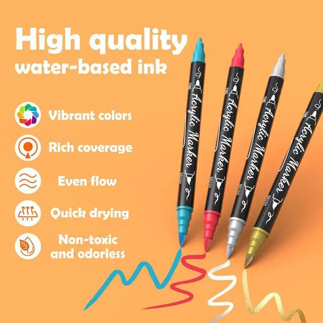 Alt view image 7 of 7 - 30 Colors Precision Dual Tip Acrylic Paint Markers Pens - Brush & Fine
