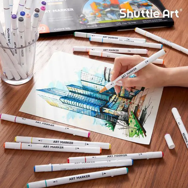 Alt view image 7 of 7 - 30 Colors Dual Tip Art Markers Permanent Marker Pens Highlighters Perfect for Illustration Adult Coloring Sketching and Card Making